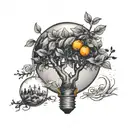 orange tree inside of light bulb with phrase honest mistake next or below tattoo design idea