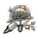 orange tree inside of light bulb with phrase honest mistake next or below tattoo design idea