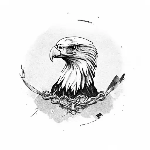 bald eagle stading on a globe with a foul anchor tattoo design idea