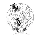Hawthorne tree with two little bumblebees tattoo design idea