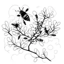 Hawthorne tree with two little bumblebees tattoo design idea