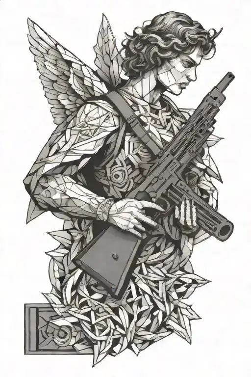 angel holding gun tattoo design idea