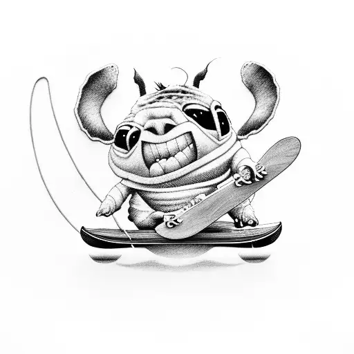 stitch on a skateboard tattoo design idea