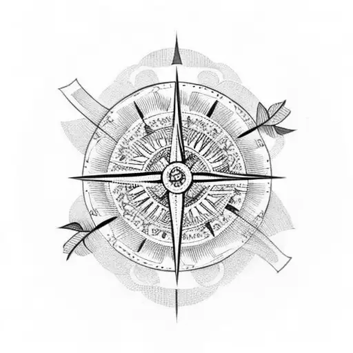 viking compass, nature, geometric lines tattoo design idea