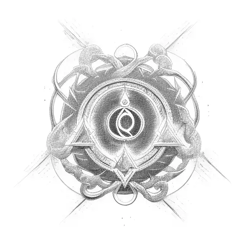 Spiritual symbols intertwined with celestial bodies tattoo design idea