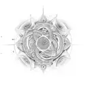 Spiritual symbols intertwined with celestial bodies tattoo design idea