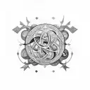 Spiritual symbols intertwined with celestial bodies tattoo design idea