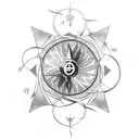 Spiritual symbols intertwined with celestial bodies tattoo design idea
