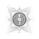 Spiritual symbols intertwined with celestial bodies tattoo design idea