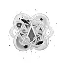 Spiritual symbols intertwined with celestial bodies tattoo design idea