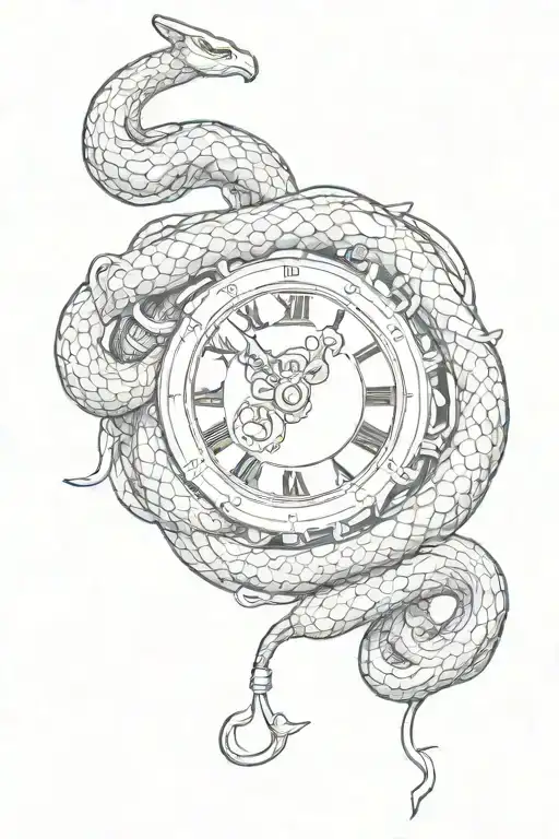 snake eat time clock tattoo design idea
