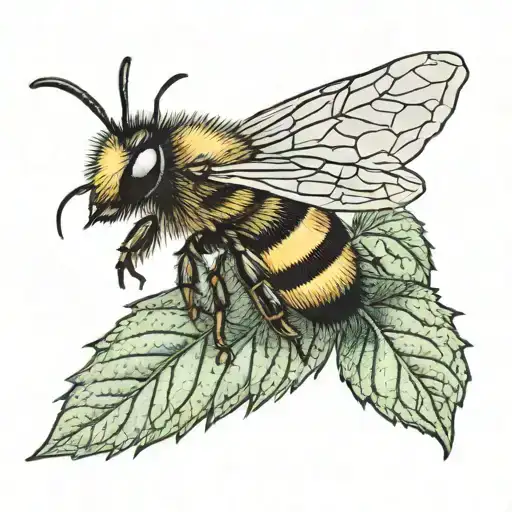 hazel leaf with a little bee on it tattoo design idea