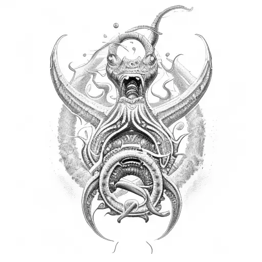 poseidon kraken ship storm tattoo design idea