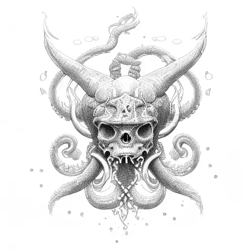 poseidon kraken ship storm tattoo design idea