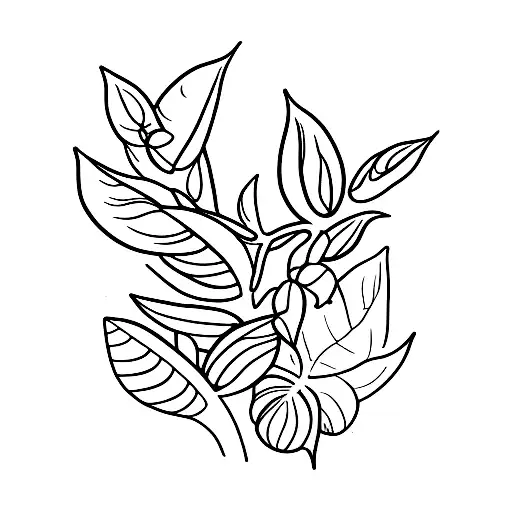 An intricate black and grey tattoo of a coffee bean plant growing on a mountain tattoo design idea