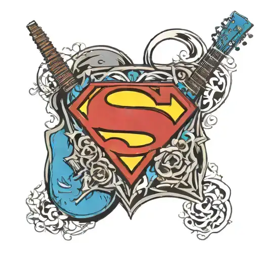 Superman Logo with an acoustic guitar tattoo design idea