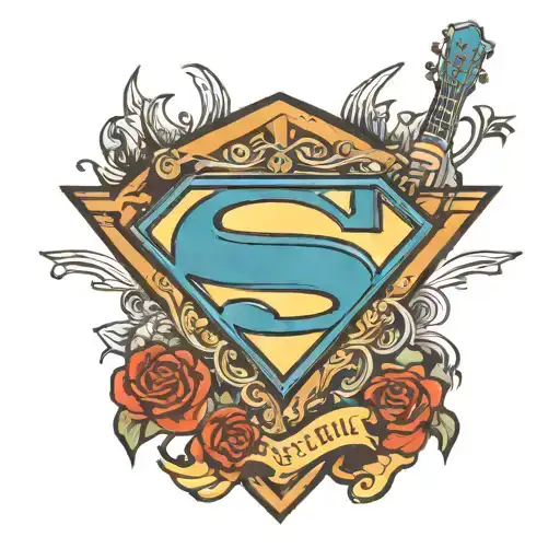 Superman Logo with an acoustic guitar tattoo design idea