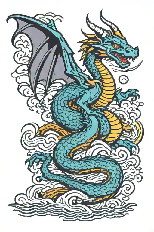 dragon and River tattoo design idea