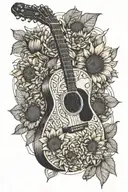 an acoustic guitar surrounded by sunflowers tattoo design idea