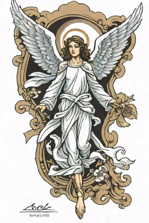 Angel carrying to heaven gates tattoo design idea