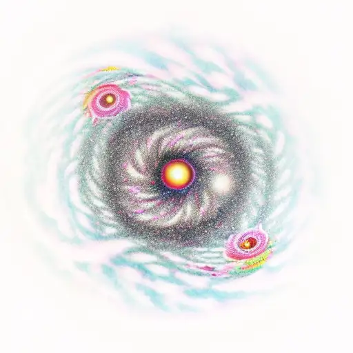 flower-filled galaxy with jdm custom cars orbiting around the planets tattoo design idea
