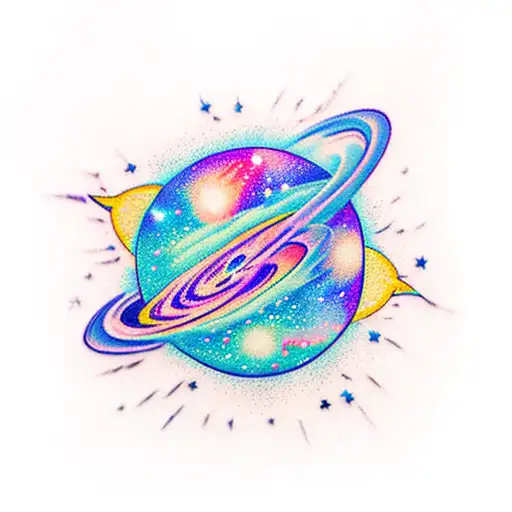 flower-filled galaxy with jdm custom cars orbiting around the planets tattoo design idea