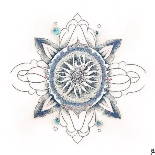 A dotwork tattoo of a flower-filled galaxy with jdm custom cars orbiting around the planets tattoo design idea