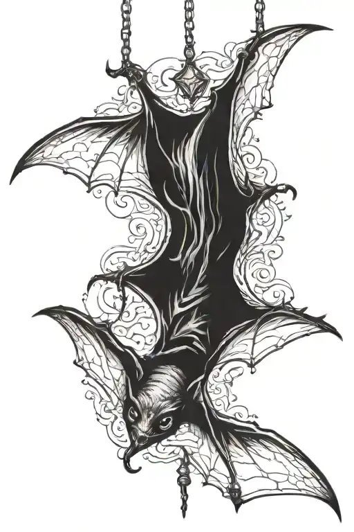 creepy bat hanging upside tattoo design idea