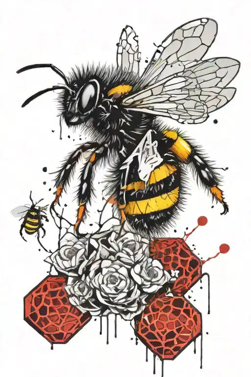 bumble bee with honey comb tattoo design idea