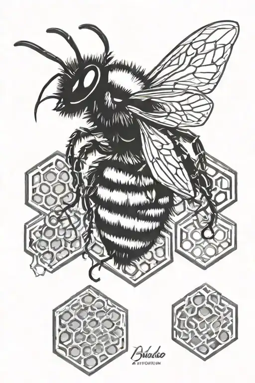 bumble bee with honeycomb tattoo design idea