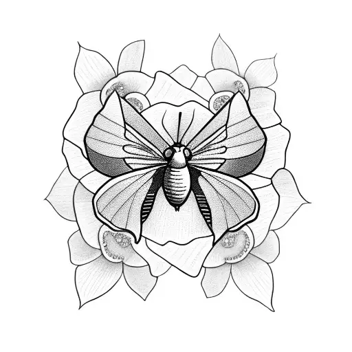 flowers and a hummingbird moth tattoo design idea