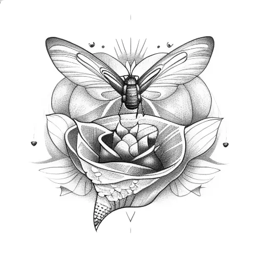flower shaped like a crescent with hummingbird moth tattoo design idea