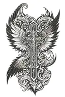cross cyber sigilism with wings made tattoo design idea