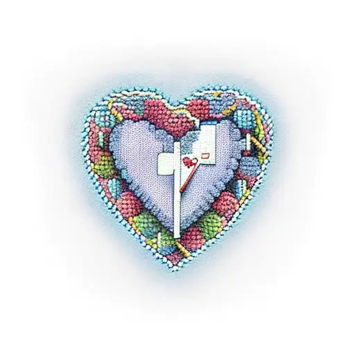 A crocheting needle and a cross stitch needle forming a heart shape tattoo design idea
