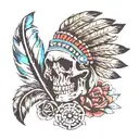 indian feathers with skulls tattoo design idea