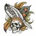 indian feathers with skulls tattoo design idea