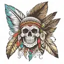 indian feathers with skulls tattoo design idea