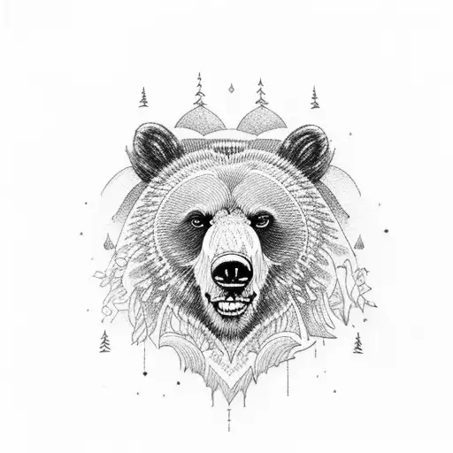 nature in grizzly bear tattoo design idea