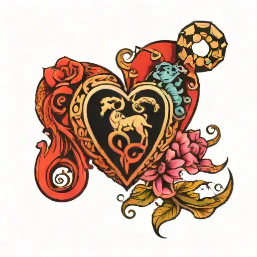Heart with Aries and Scorpio zodiac sign tattoo design idea