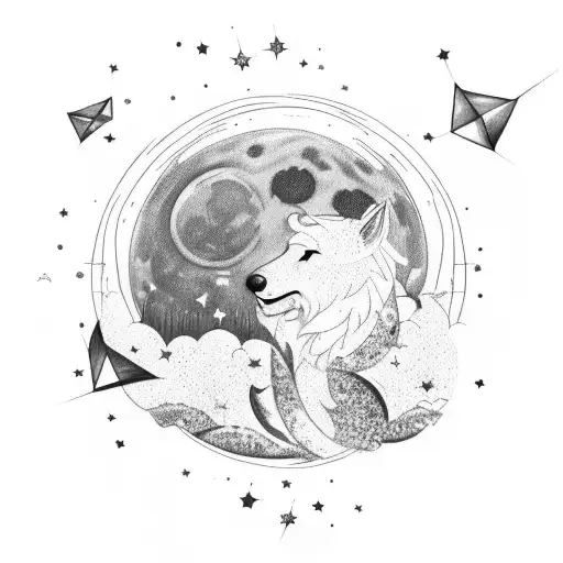 Moon with stars and the constellation Lyra tattoo design idea