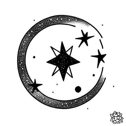 Moon with stars and the constellation Lyra tattoo design idea