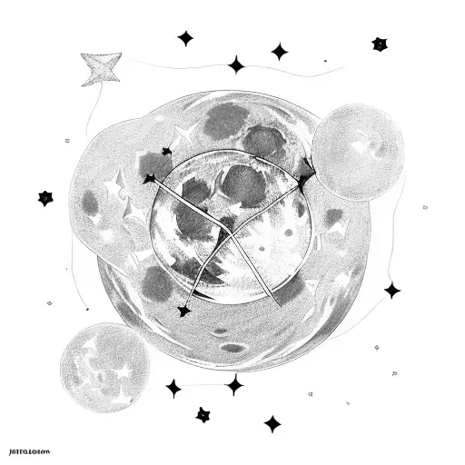 Moon with stars and the constellation Lyra tattoo design idea