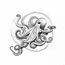realistic octopus grabbing astronaut with tentacle while astronaut is abducted by mushroom ufo tattoo design idea
