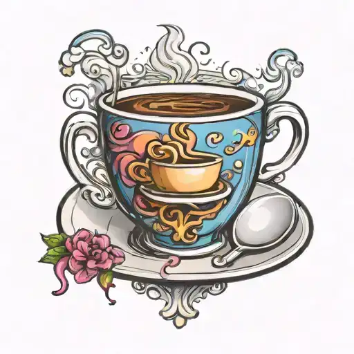 A traditional style tattoo of a coffee cup with Bisexual pride coming out tattoo design idea