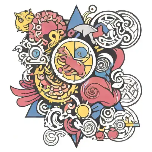 An art piece incorporating symbols with meanings related to being bisexual tattoo design idea