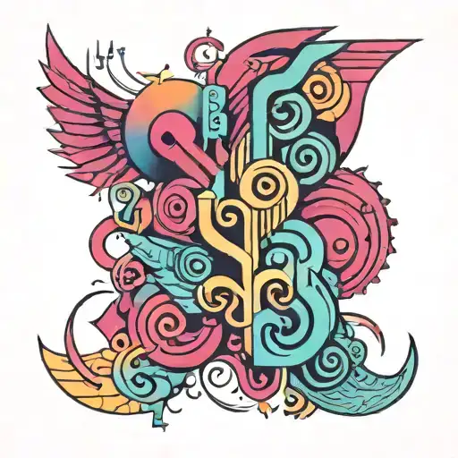 An abstract art piece incorporating symbols with meanings related to being bisexual tattoo design idea