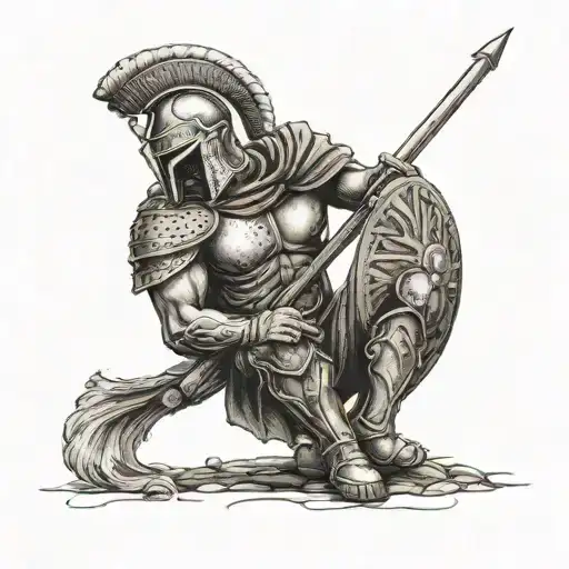 spartan warrior kneeling tattoo design idea