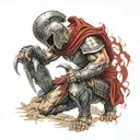 spartan warrior kneeling tattoo design idea