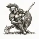 spartan warrior kneeling tattoo design idea