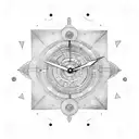 interstellar ship with clock tattoo design idea